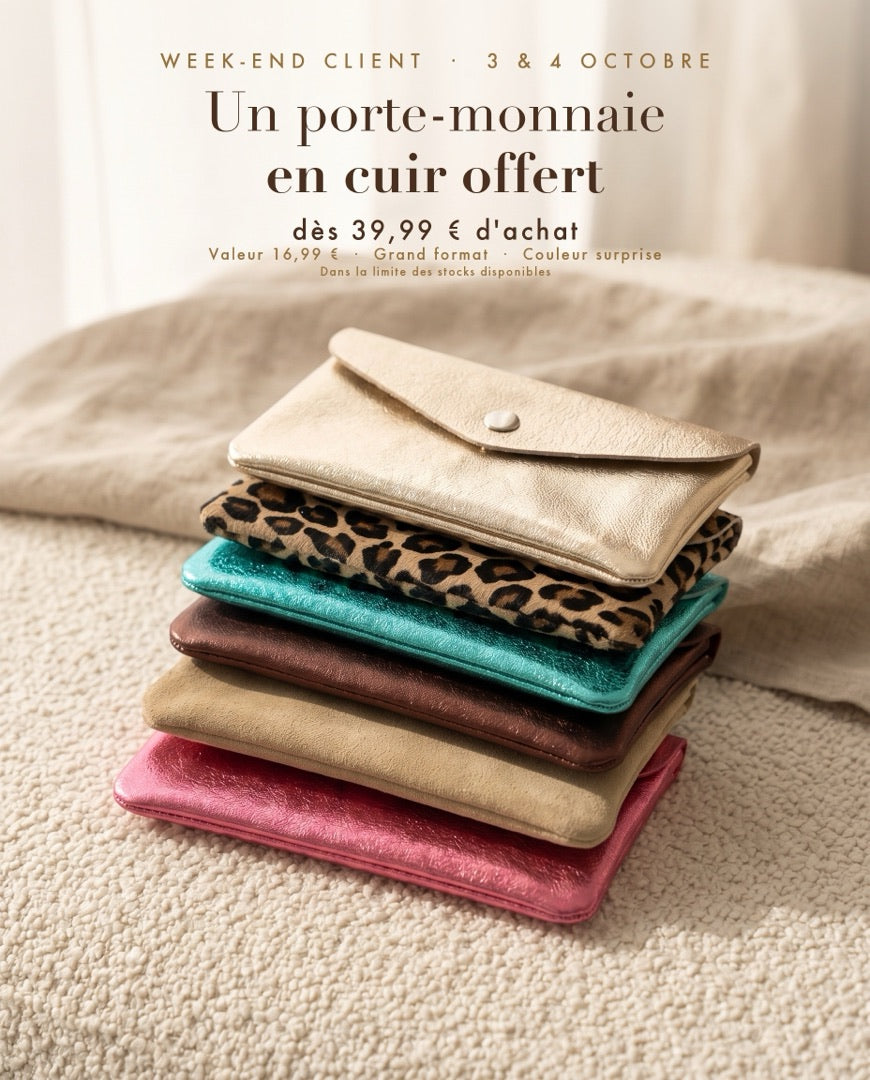 Week-end client 3 et 4 octobre : un porte-monnaie en cuir offert dès 39,99 € d'achat